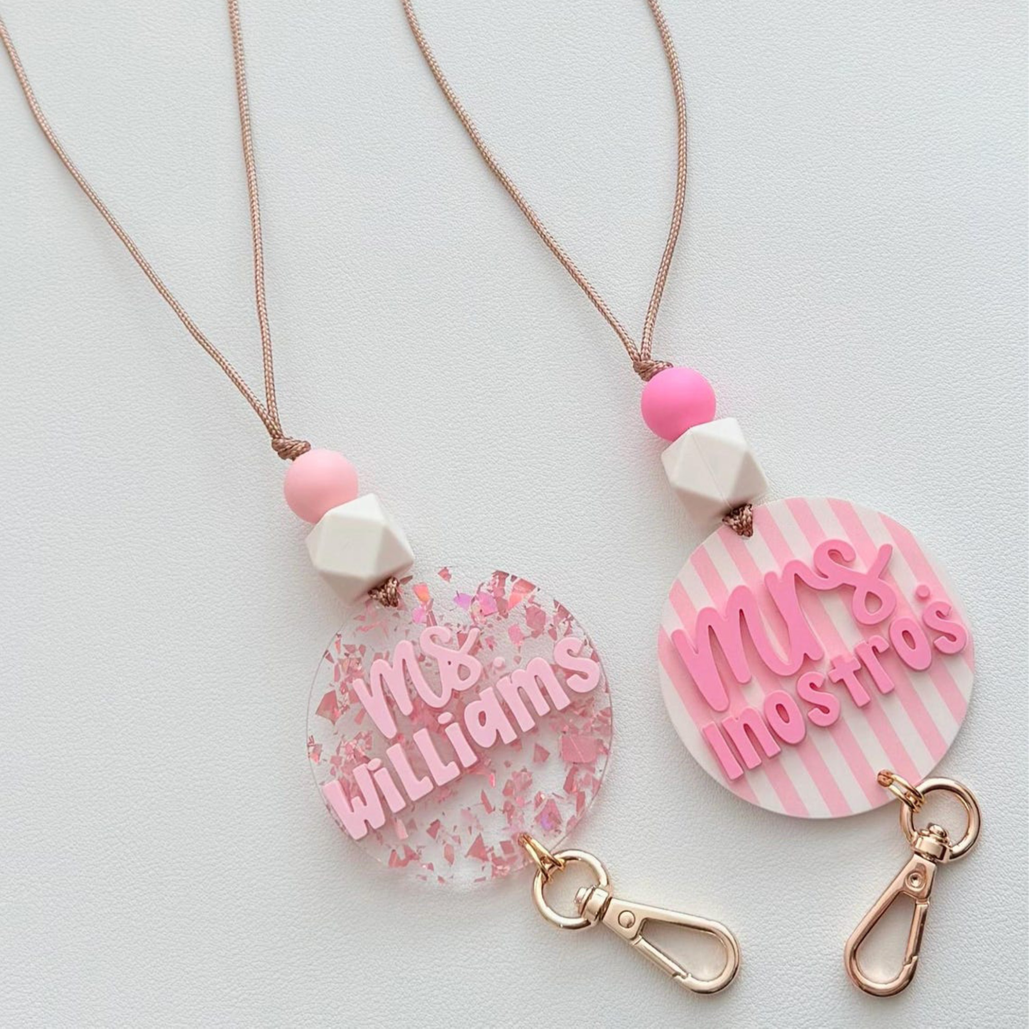 Custom Name ID Badge Holder, Pink Lanyard, Back to School Gift