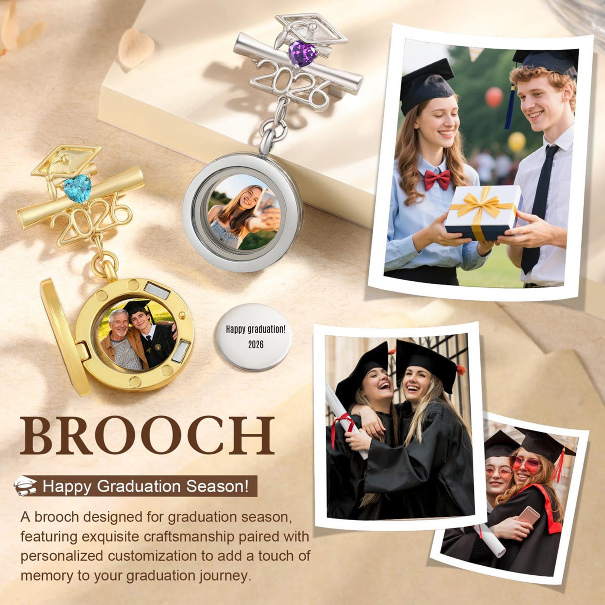 Custom Photo Memorial Brooch, Graduation Pin 2026, Graduation Gift, Walking with You Today and Always, Remembering Loved Ones Gift