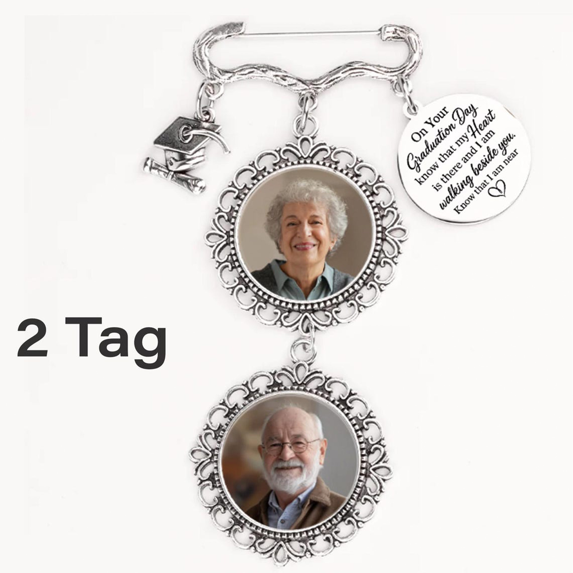 Custom Photo Graduation Memorial Pin with Text, Personalized Photo Pin, Memorial Keepsake