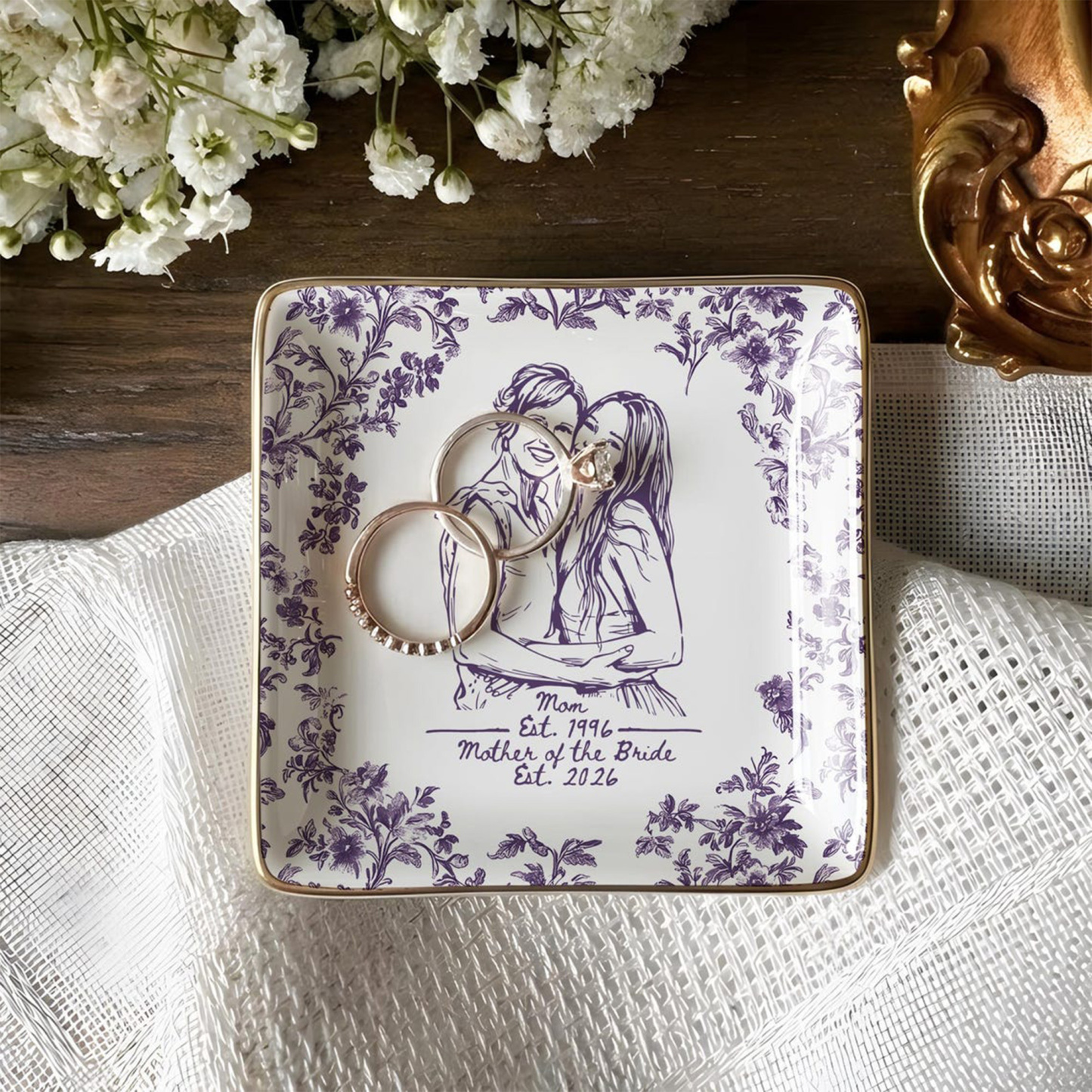 Custom Photo Jewelry Dish, Mother's Day Gift, Personalized Ring Dish, Wedding Gift from Daughter