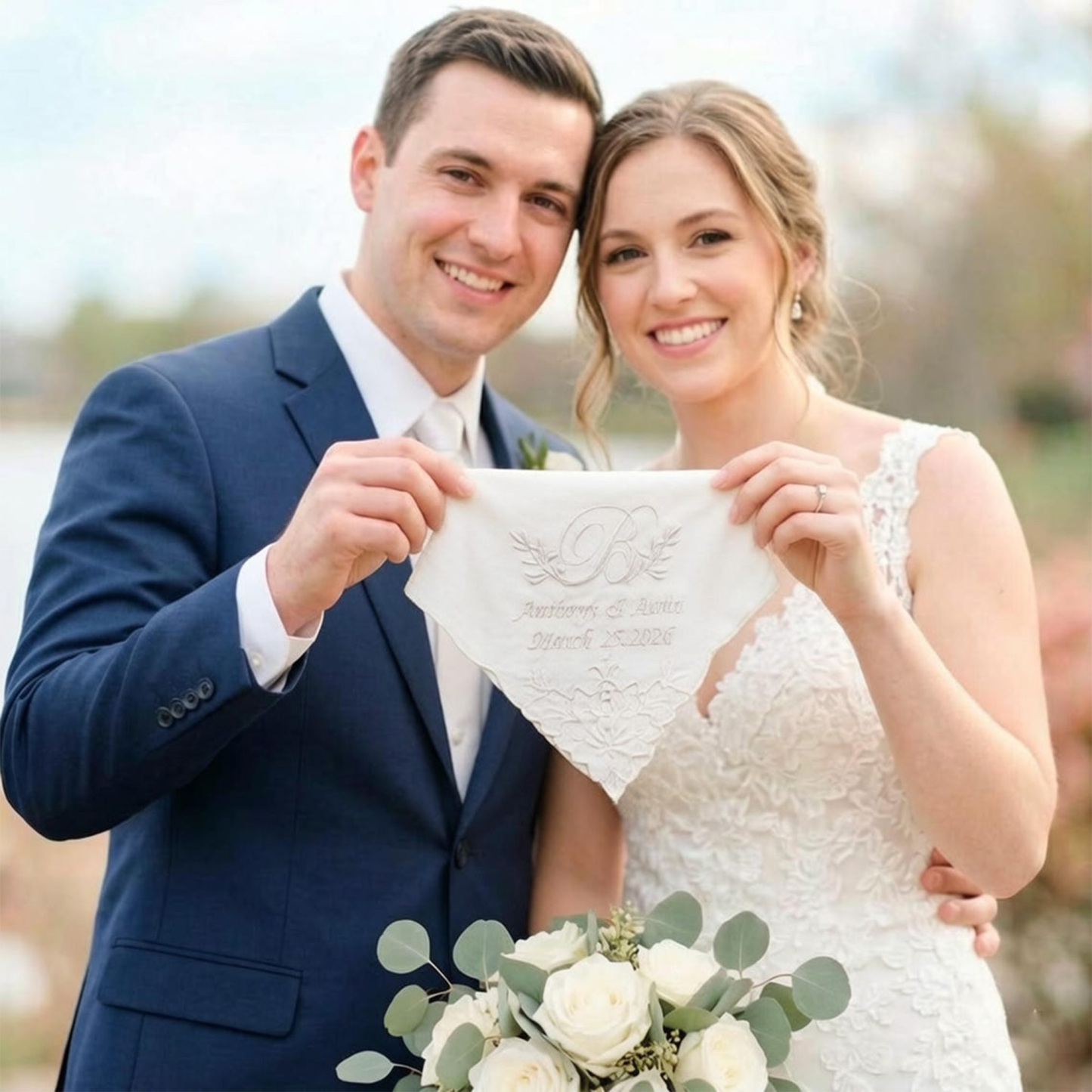 Custom Embroidered Wedding Handkerchief, Monogram Wedding Handkerchief, Mother of the Bride Gift, Bridal Lace Handkerchief