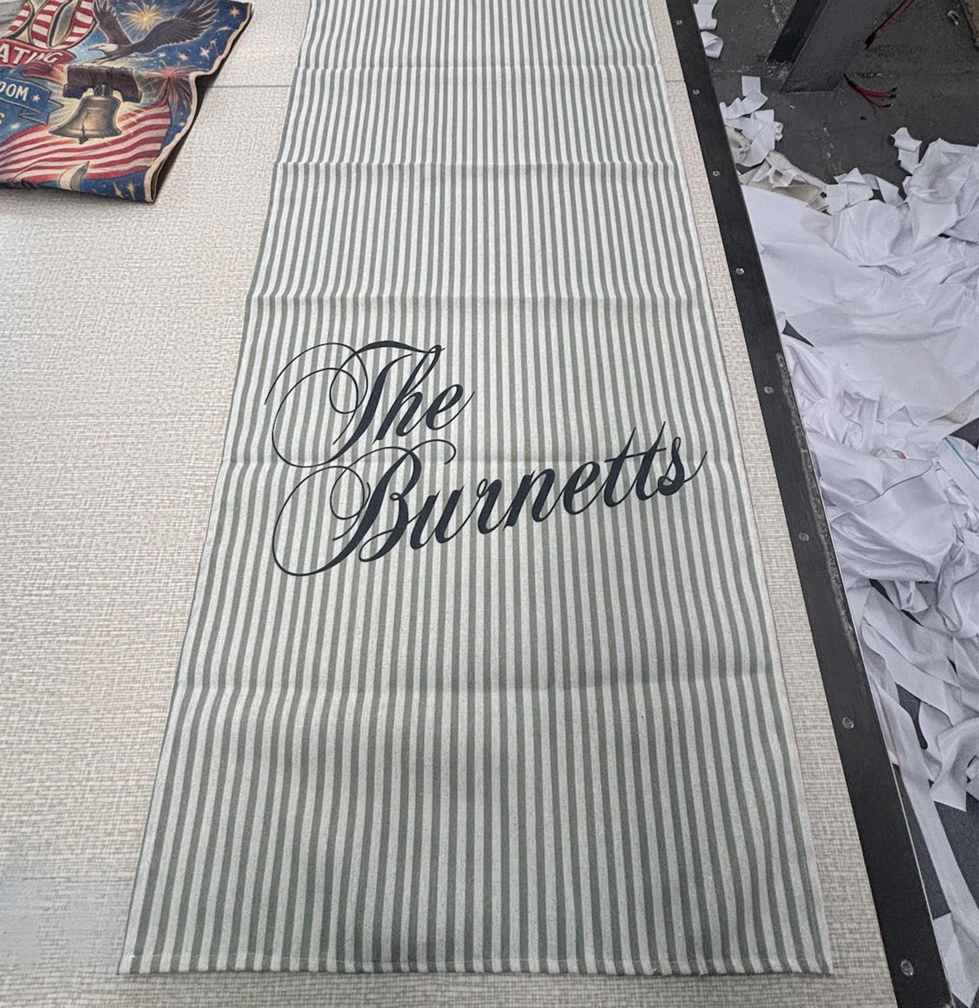 Custom Linen Striped Sign, Personalized Name Wedding Sign, Birthday/Anniversary/Wedding Decor