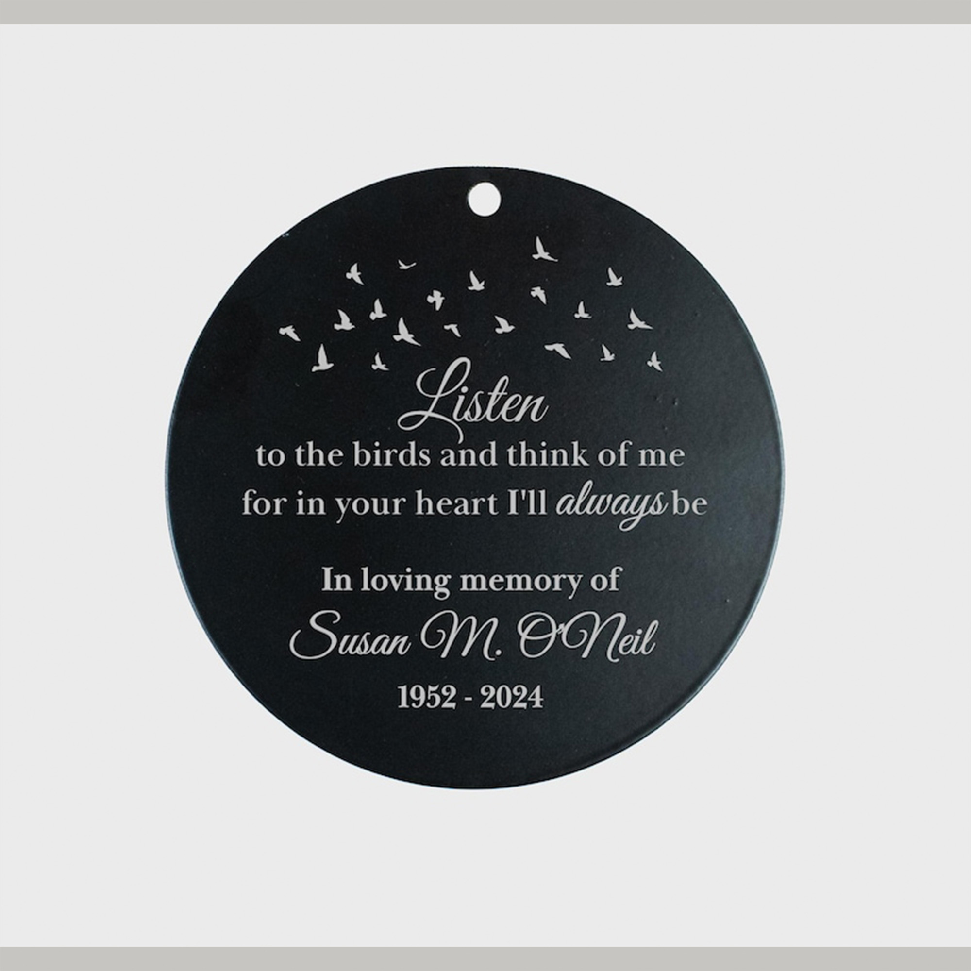 Engraved Sympathy Garden Remembrance Gift with Name & Years, Personalized Memorial Bird Bath, Hanging Metal Bowl