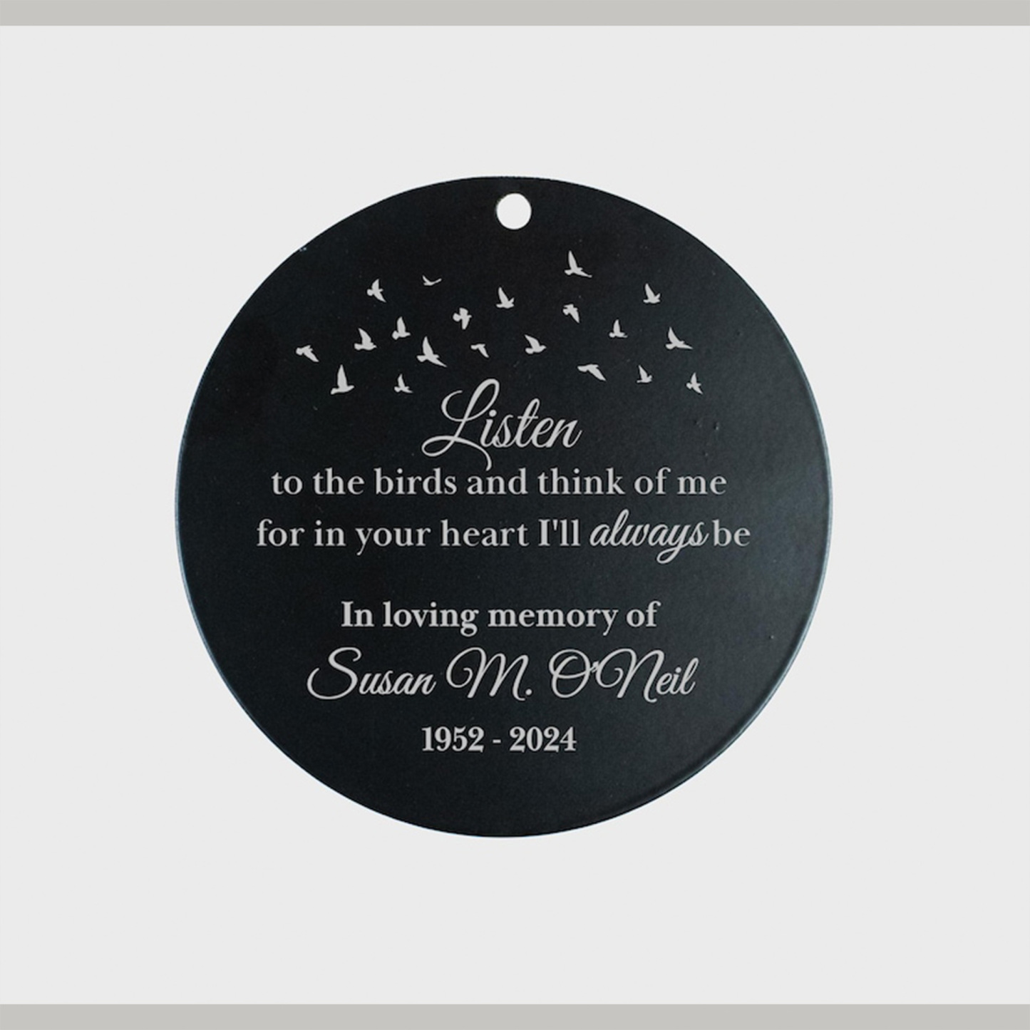 Engraved Sympathy Garden Remembrance Gift with Name & Years, Personalized Memorial Bird Bath, Hanging Metal Bowl