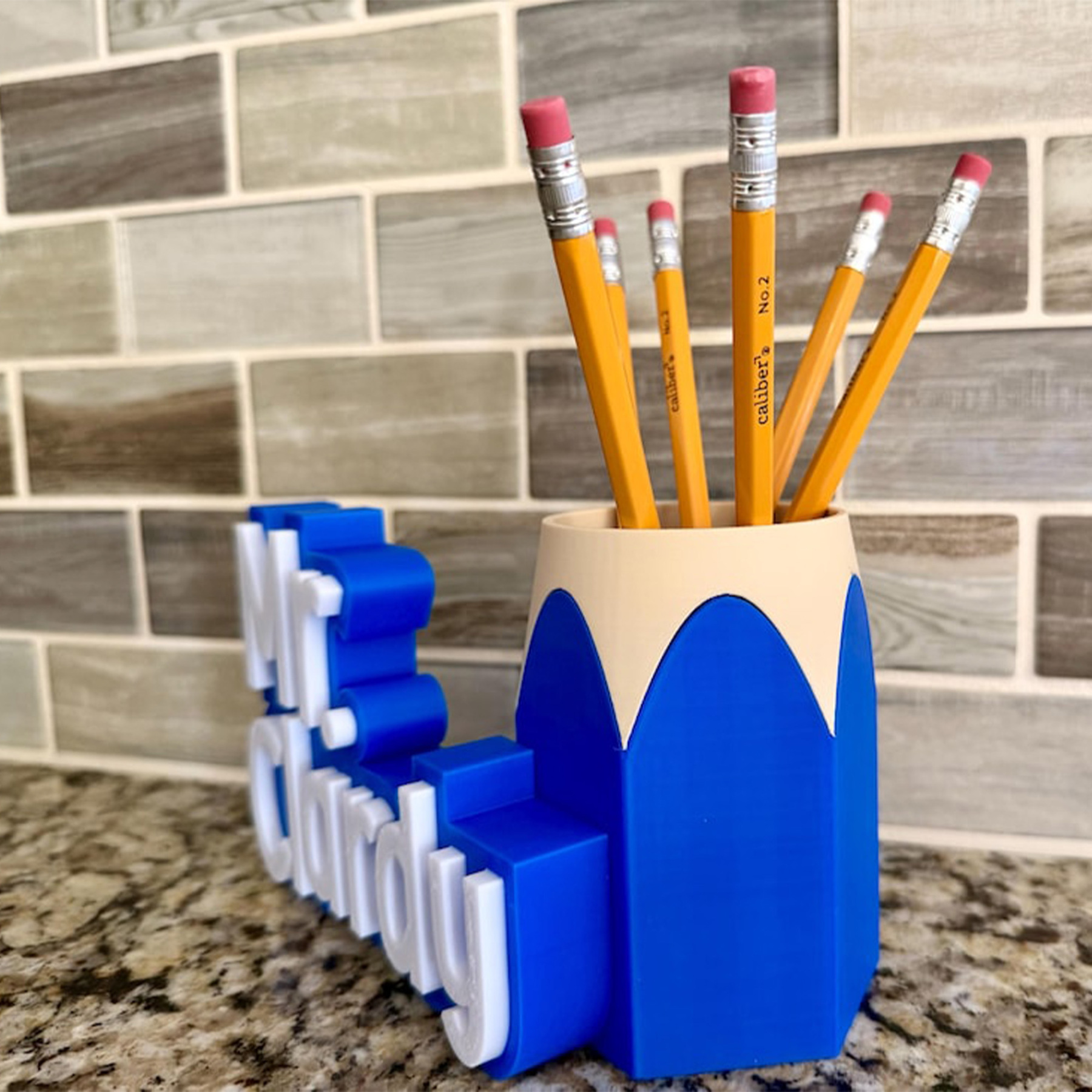 Custom Teacher Name Plate & Pen Cup, Personalized Desk Name Stand, Teacher Gift
