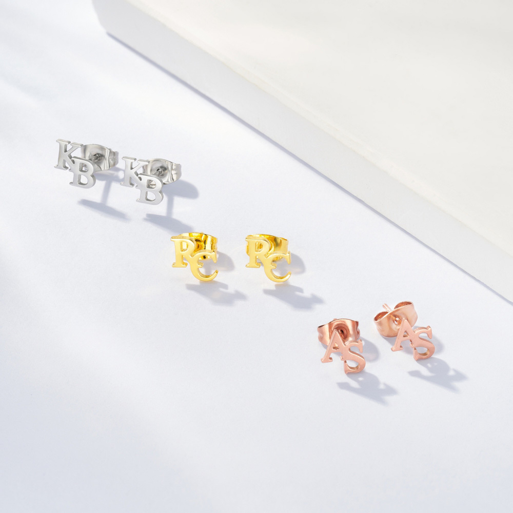 Personalized Tiny Two Letters Stud Earrings, Sterling Silver 925 Double Initials Earrings, Unisex Jewelry, Birthday/Christmas Gift for Couple/Friend