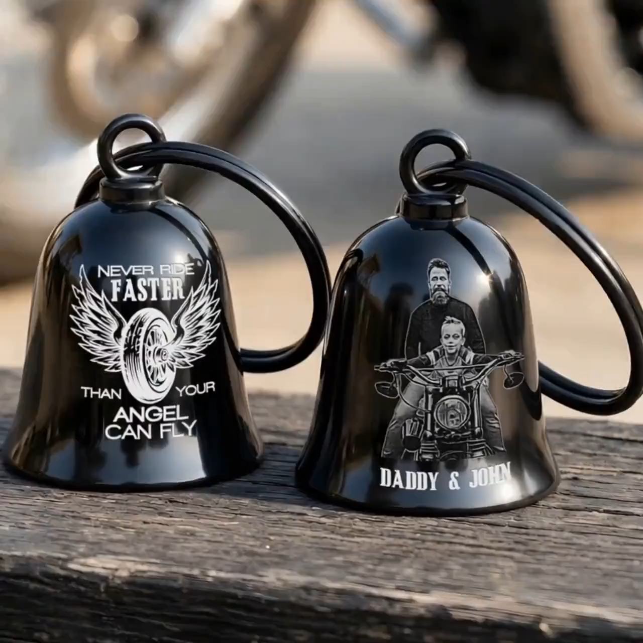 Custom Photo Motorcycle Guardian Bell | Personalized Biker Gift | Ride Safe Guardian Angel Charm
