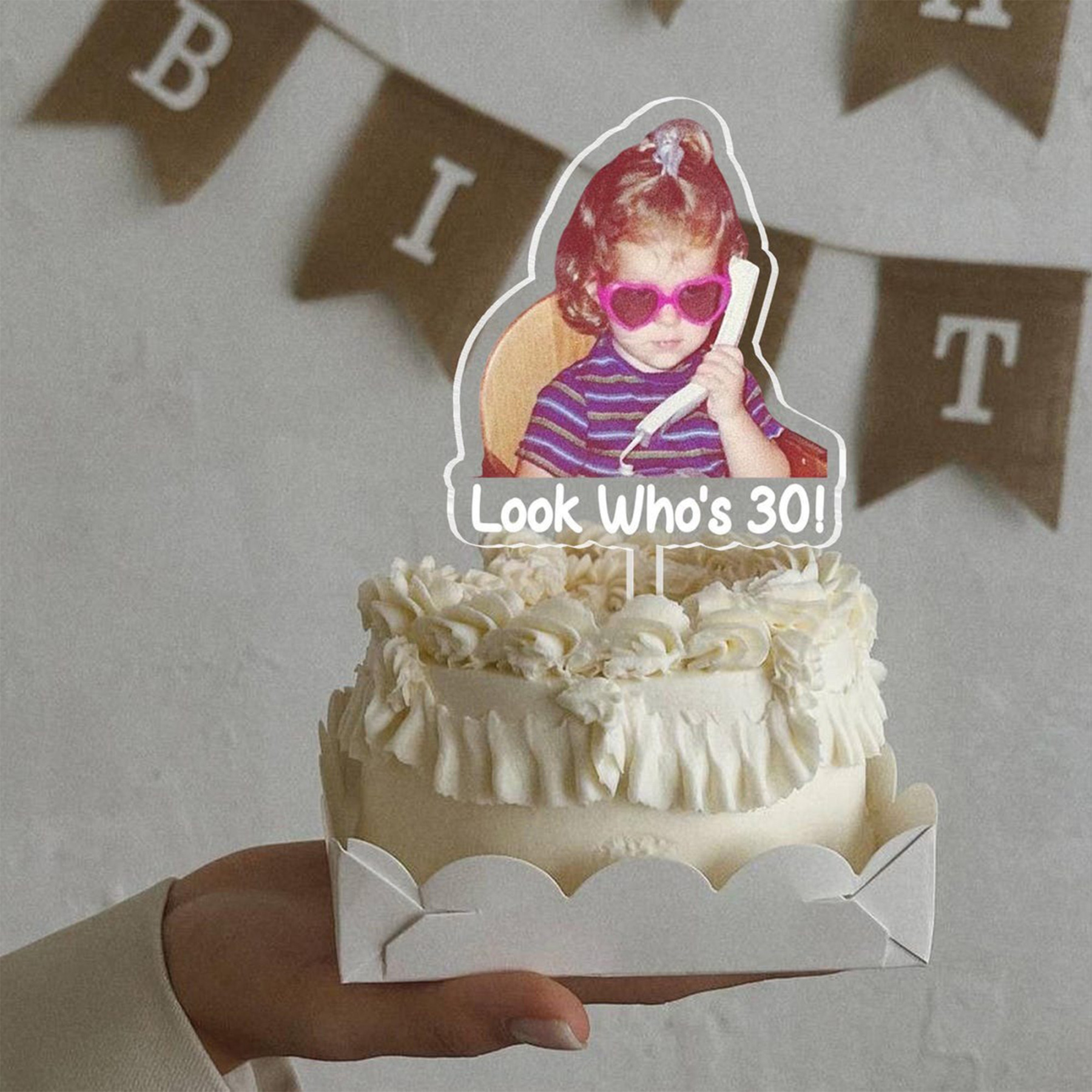 Custom Retro Photo Acrylic Cake Topper, Vintage Cake Topper, Personalized Photo Cake Topper, Birthday Party Favor