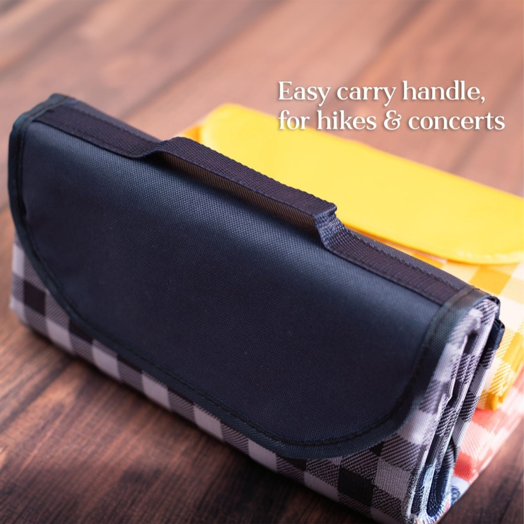 Custom Text Gingham Water-Proof Picnic Blanket, Folds with Handle, Personalized Name Picnic Blanket, Outdoor Camping, Beach Accessory