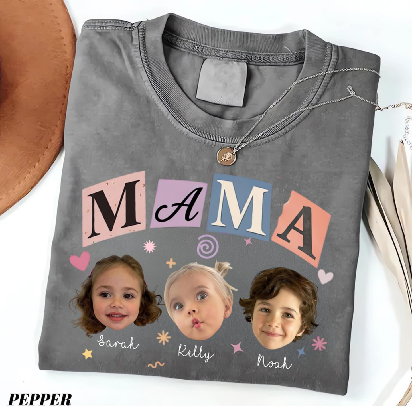 Personalized Baby Faces Photo Shirt with Names, Custom Photo Mama Shirt, Mama Gift, Mother's Day Gift 