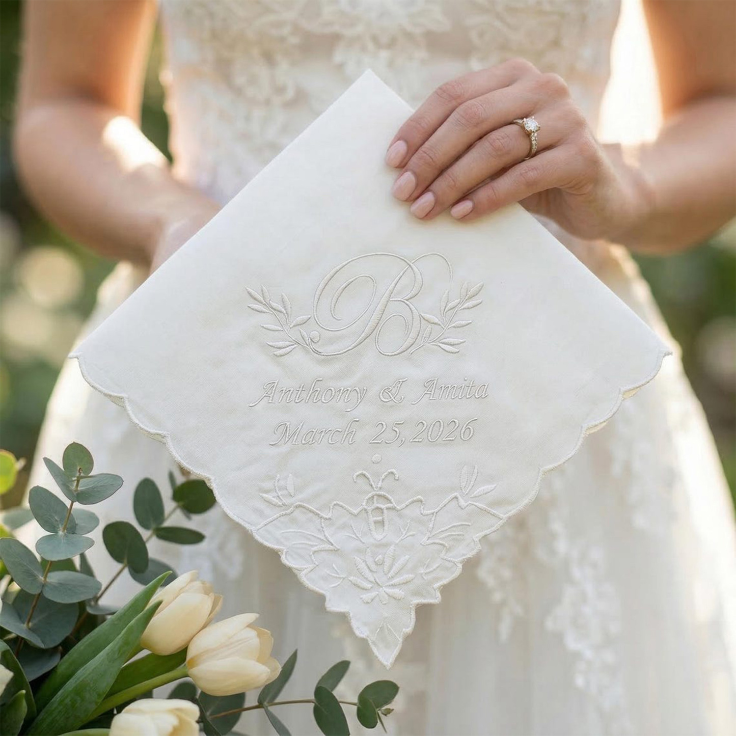 Custom Embroidered Wedding Handkerchief, Monogram Wedding Handkerchief, Mother of the Bride Gift, Bridal Lace Handkerchief