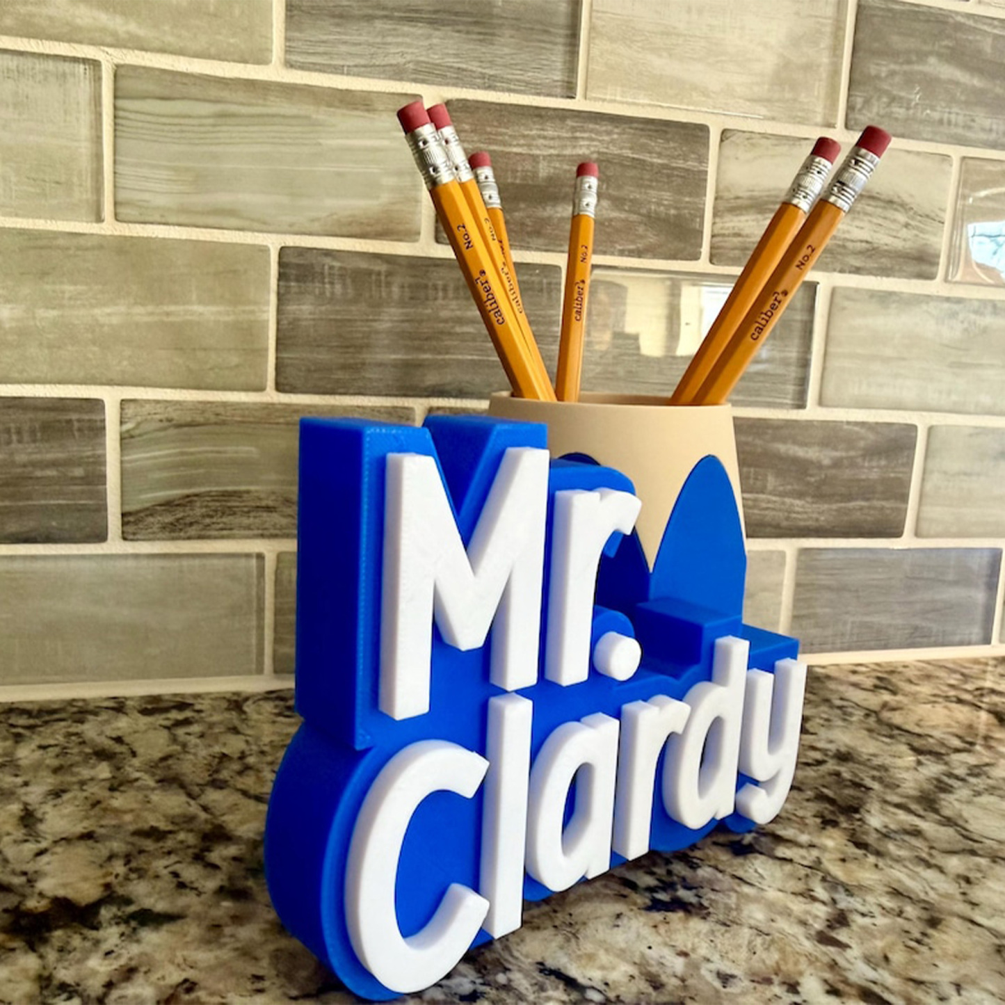 Custom Teacher Name Plate & Pen Cup, Personalized Desk Name Stand, Teacher Gift