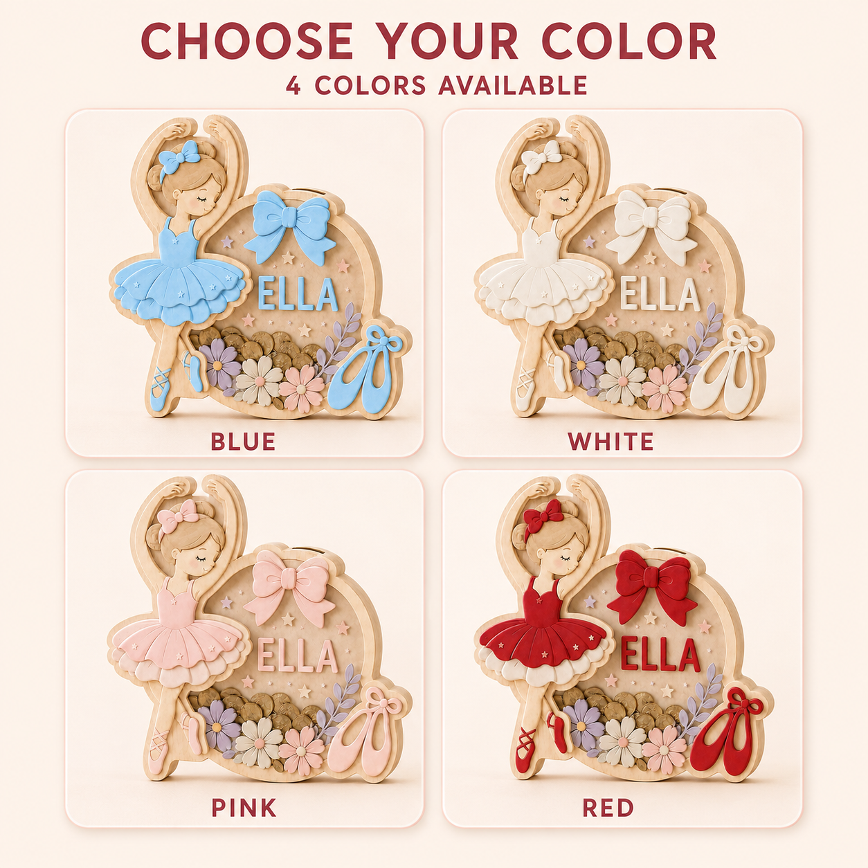Personalized Name Ballerina Ballet Piggy Bank for Kids