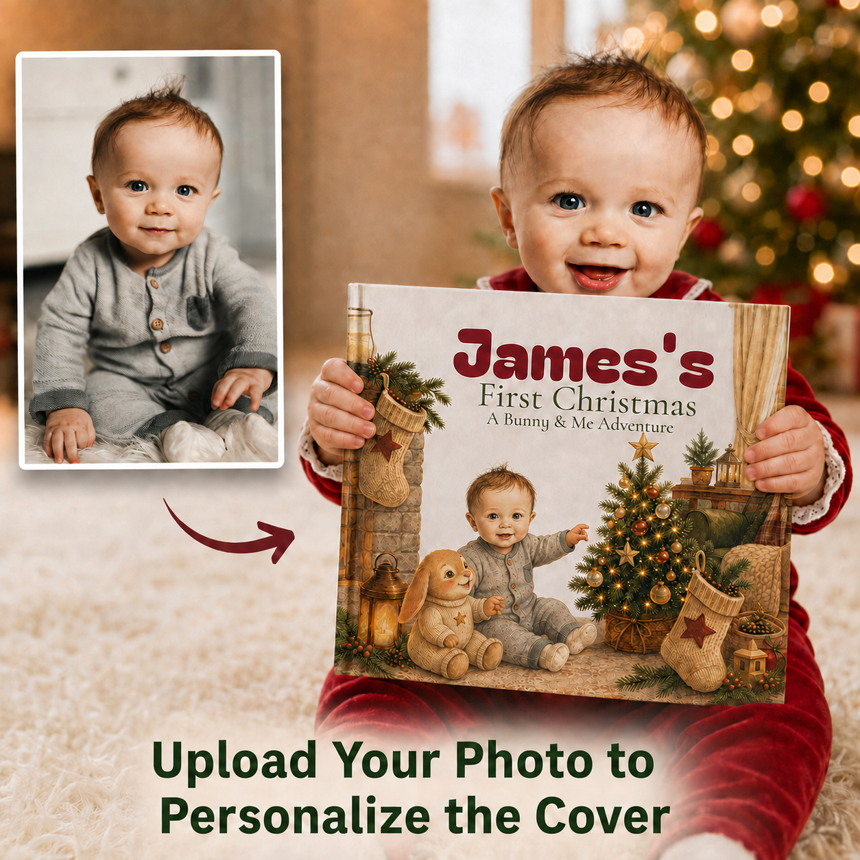 Personalized Baby's First Christmas Book with Name and Photos Holiday Keepsake Gift for New Baby