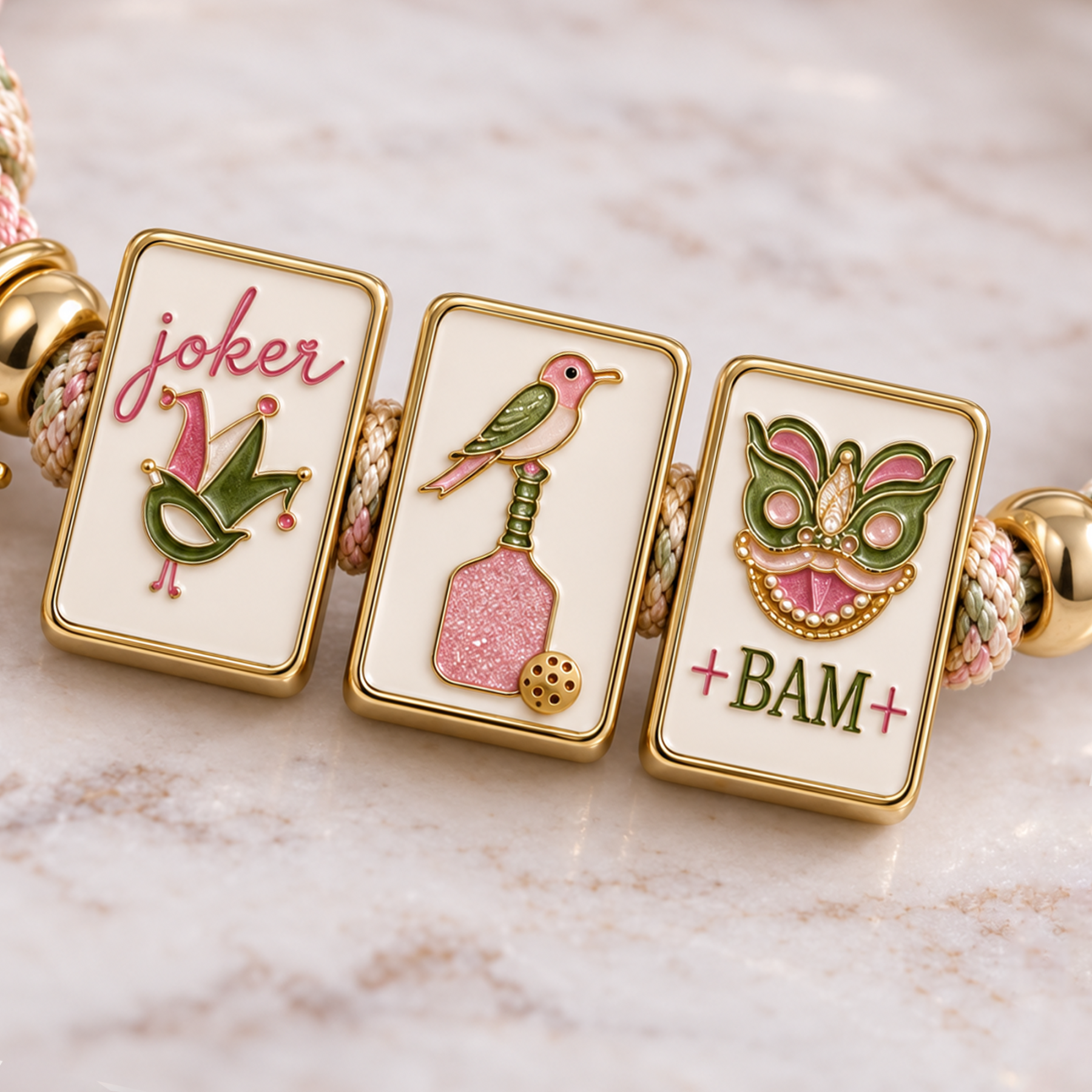 Custom Pickleball Mahjong Bracelet with Adjustable Fit for Game Night Gift Giving