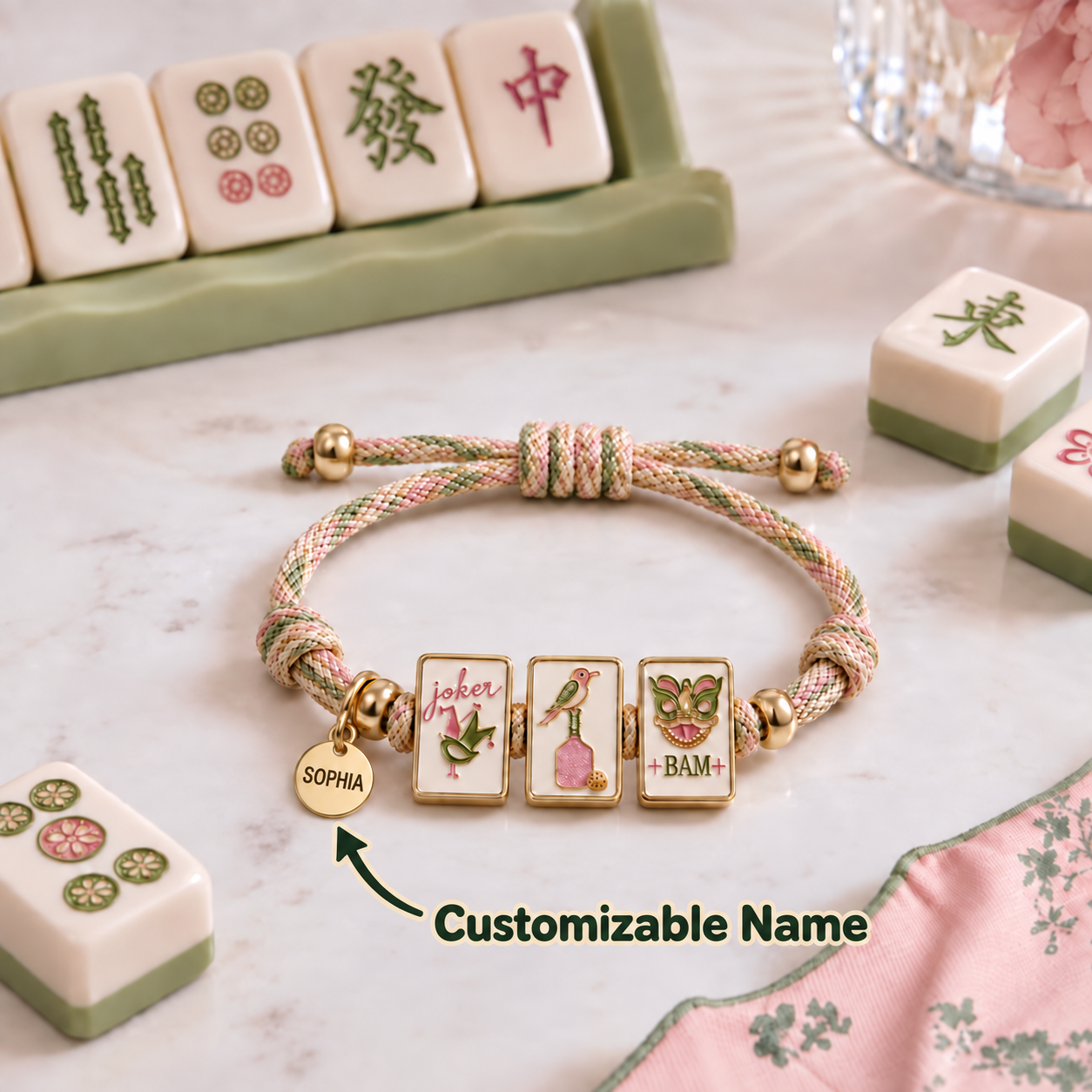 Custom Pickleball Mahjong Bracelet with Adjustable Fit for Game Night Gift Giving