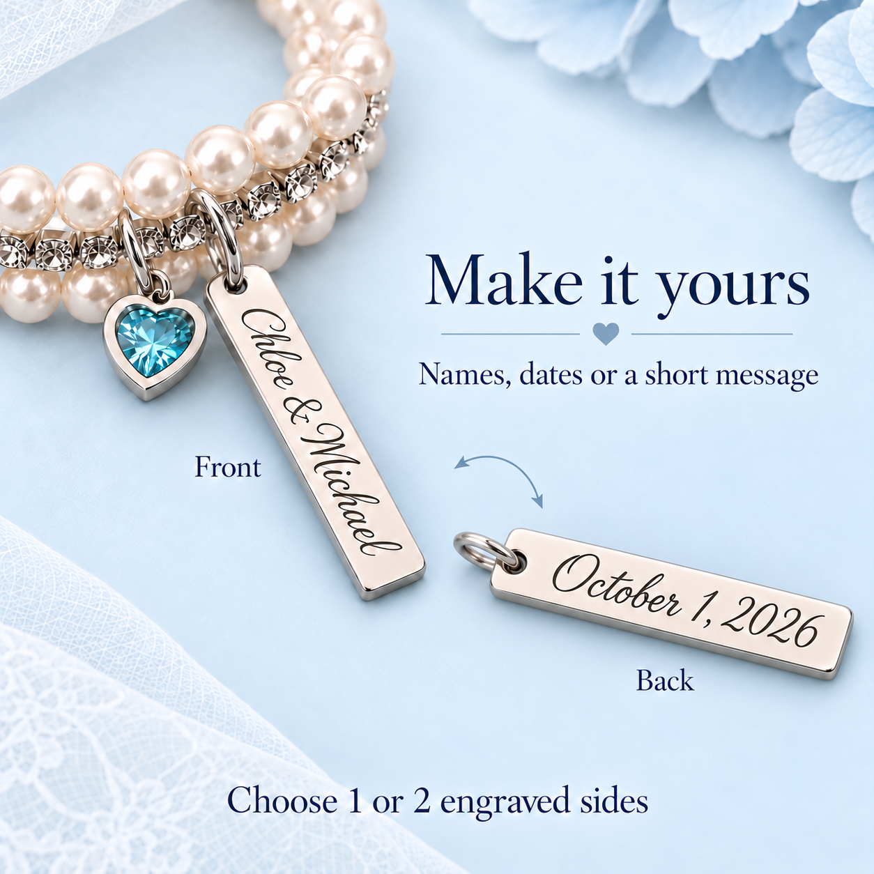 Engraved Bouquet Charm Bride Gift from Mom, Personalized Gift for Bridal, Wedding Day Keepsake