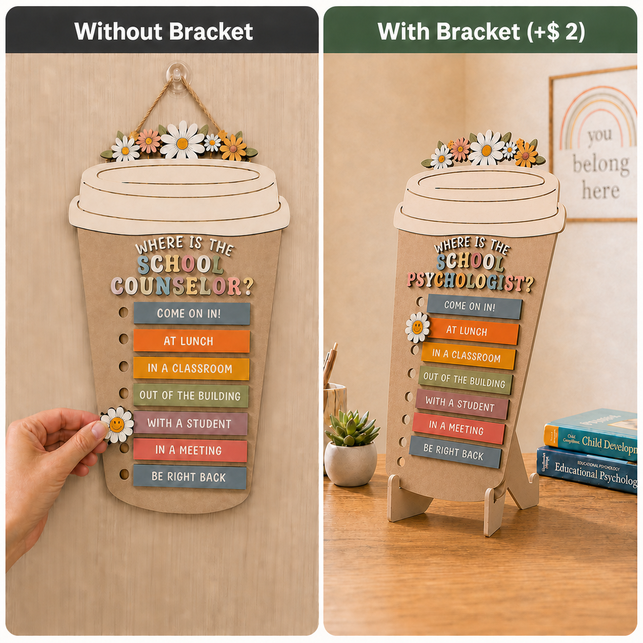 Personalized Wooden School Psychologist Door Sign with Name and Status Bars Office Decor Gift for Educators