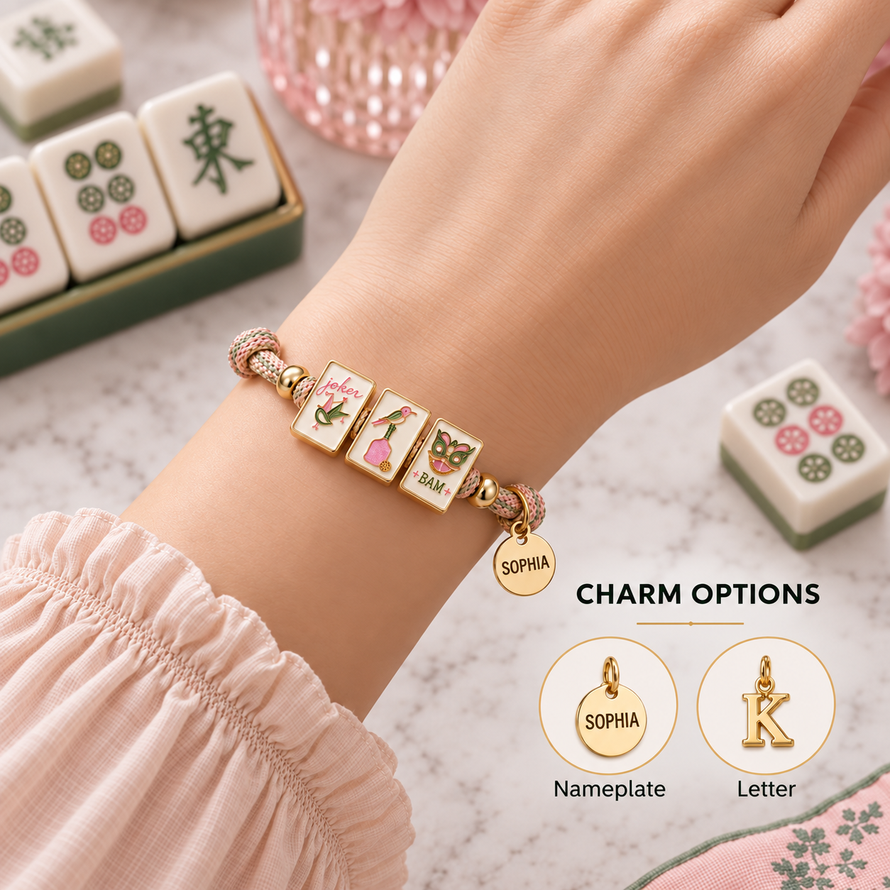 Custom Pickleball Mahjong Bracelet with Adjustable Fit for Game Night Gift Giving