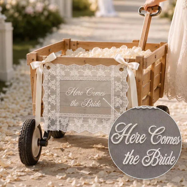 Personalized Embroidered Lace Wedding Box Sign with Family Name Reception Keepsake Gift for Couples