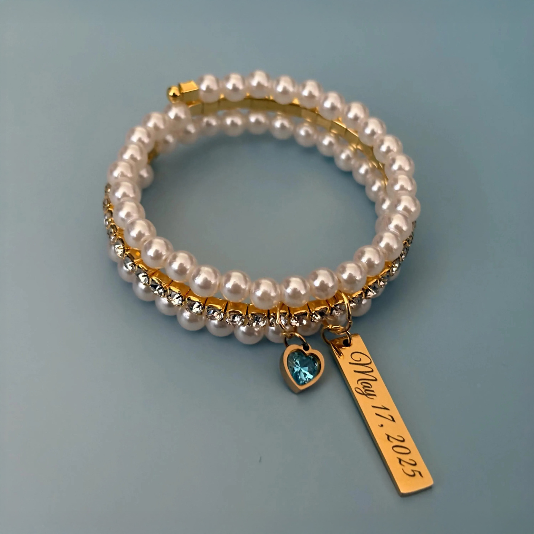 Engraved Bouquet Charm Bride Gift from Mom, Something blue for Bouquet, Bouquet Wrap, Personalized Gift for Bride, Wedding Day Keepsake