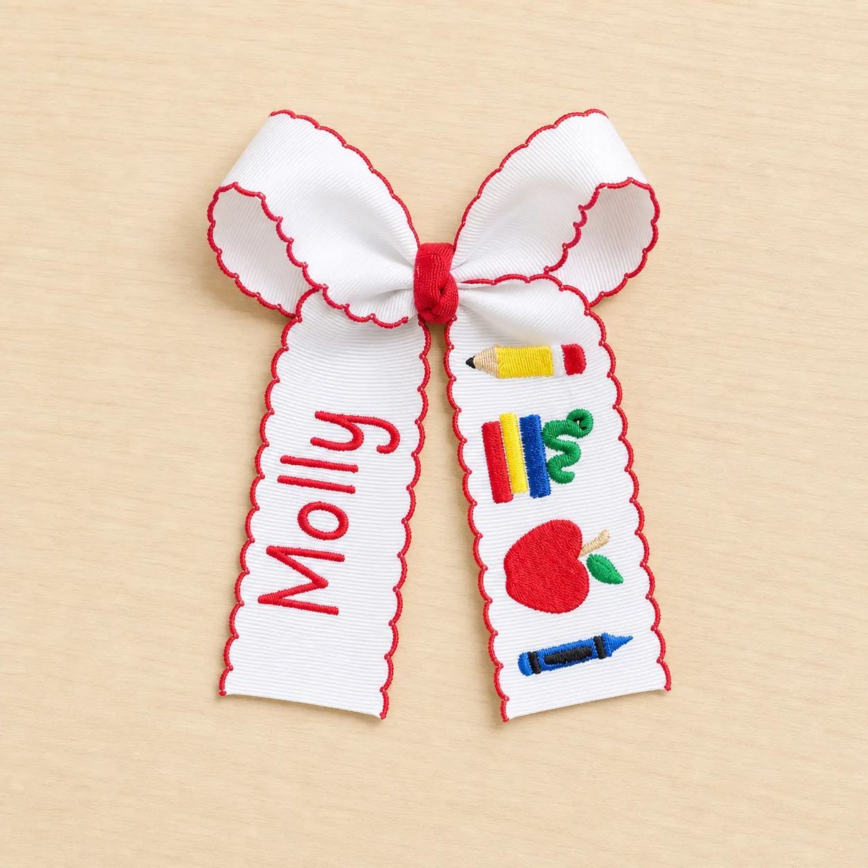 Personalized Embroidered School Hair Bow with Name Back to School Gift for Girls