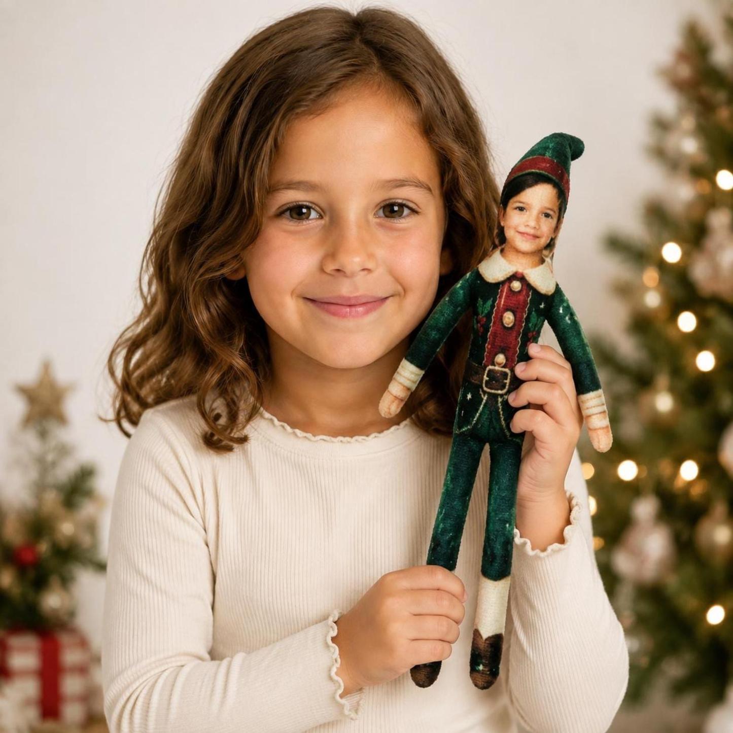 Custom Photo Christmas Elf Doll with Poseable Limbs