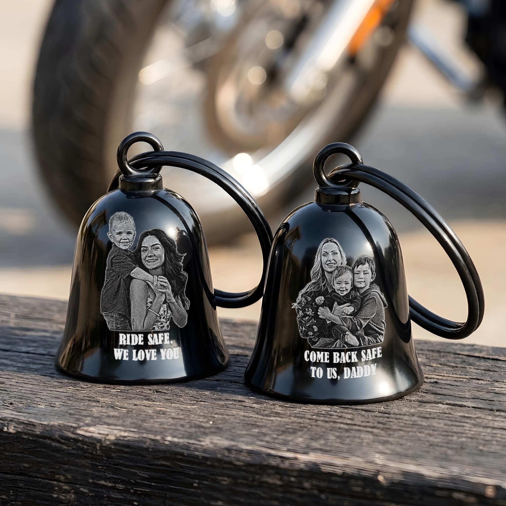 Custom Photo Motorcycle Guardian Bell | Personalized Biker Gift | Ride Safe Guardian Angel Charm
