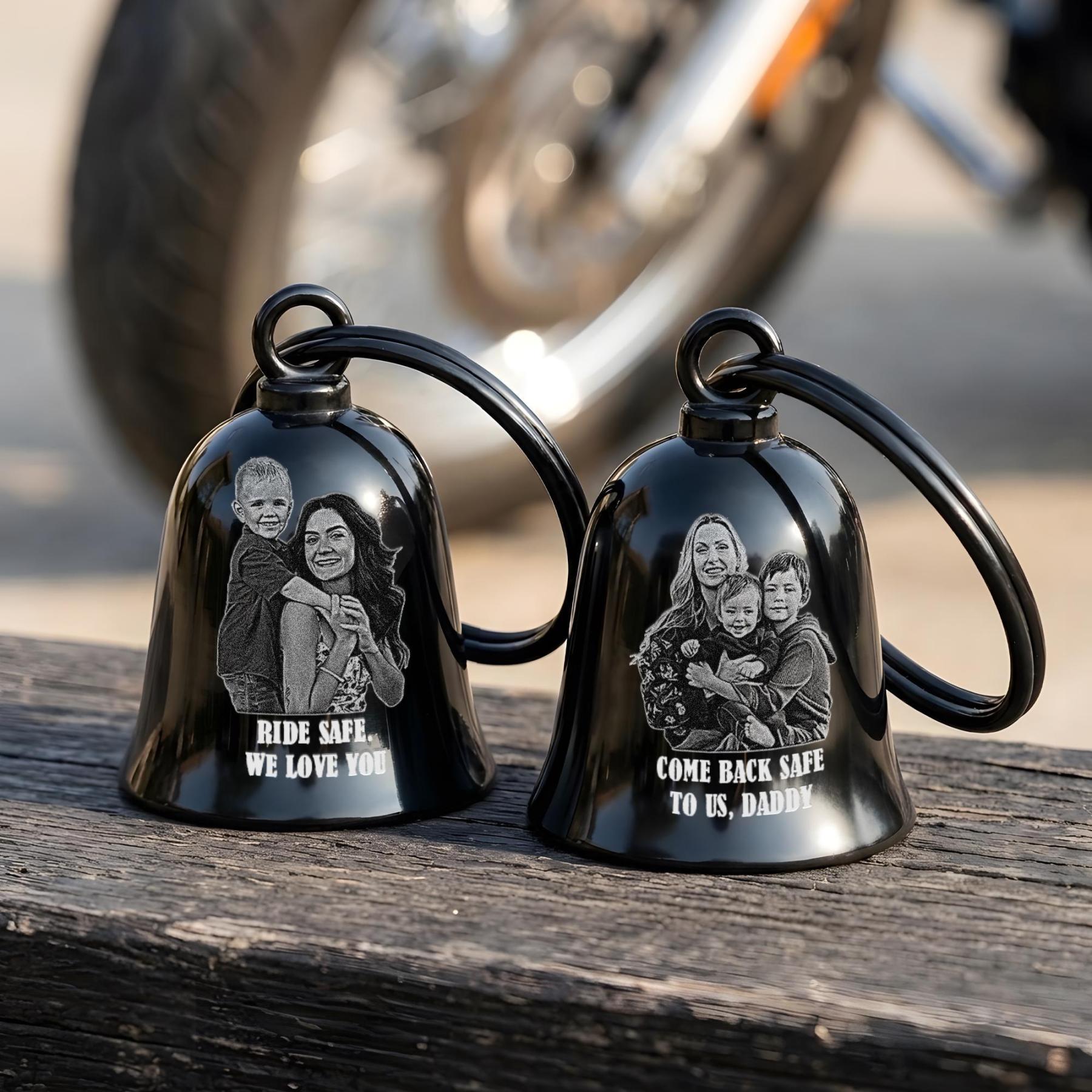 Custom Photo Motorcycle Guardian Bell | Personalized Biker Gift | Ride Safe Guardian Angel Charm