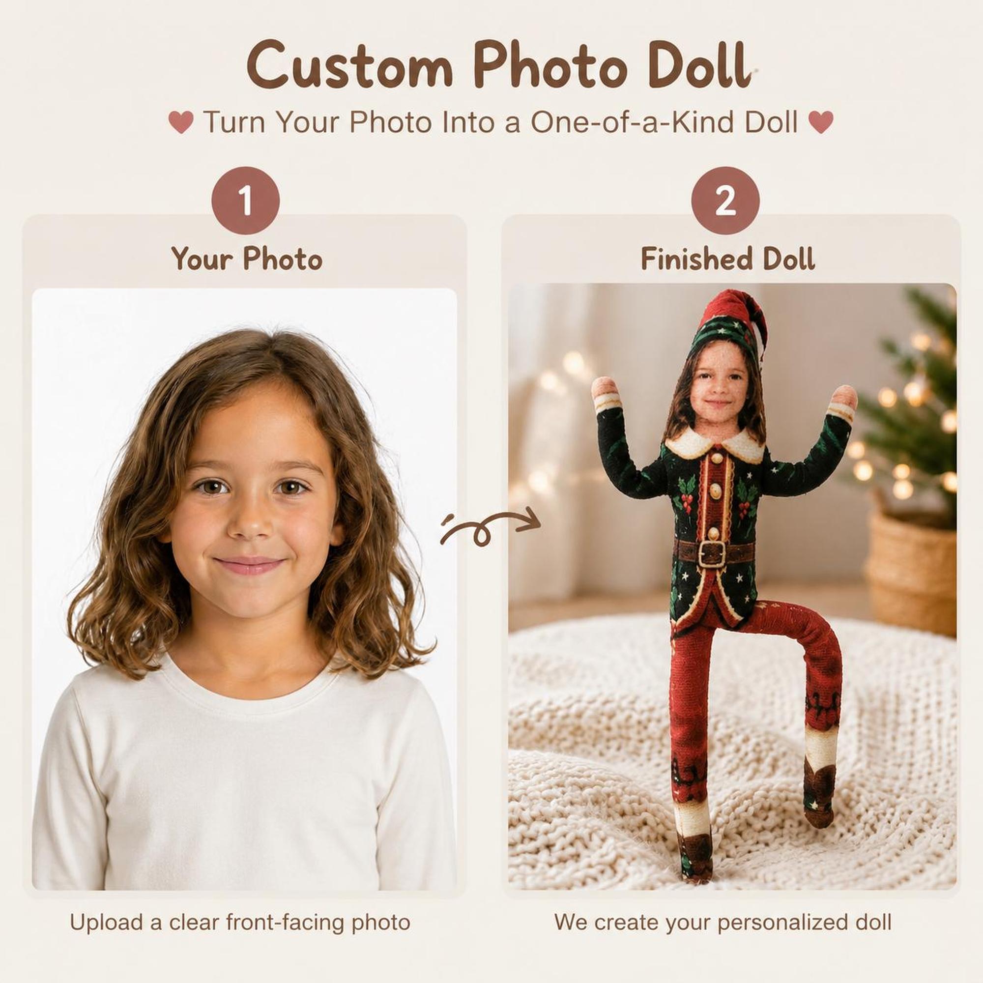 Custom Photo Christmas Elf Doll with Poseable Limbs