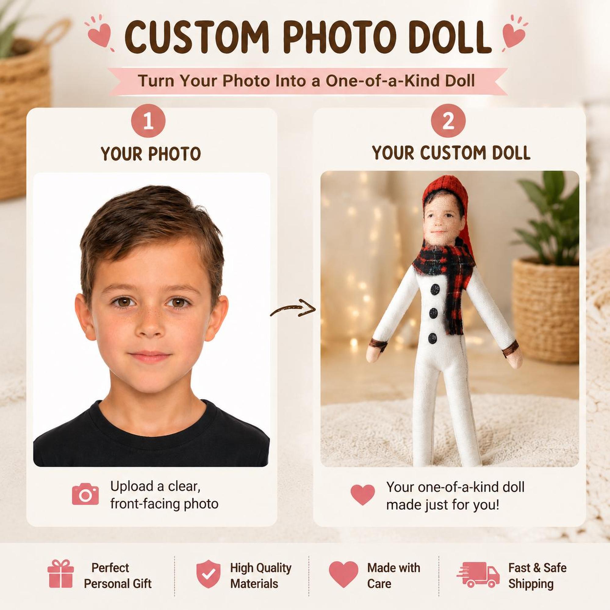 Custom Photo Christmas Elf Doll with Poseable Limbs