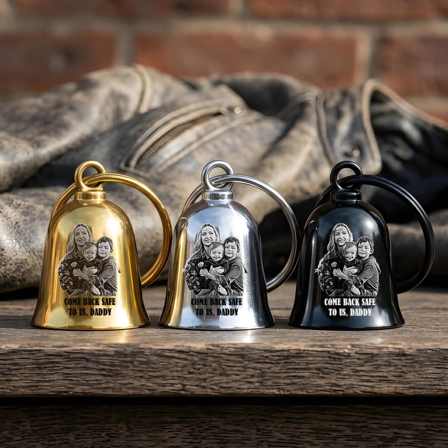Custom Photo Motorcycle Guardian Bell | Personalized Biker Gift | Ride Safe Guardian Angel Charm