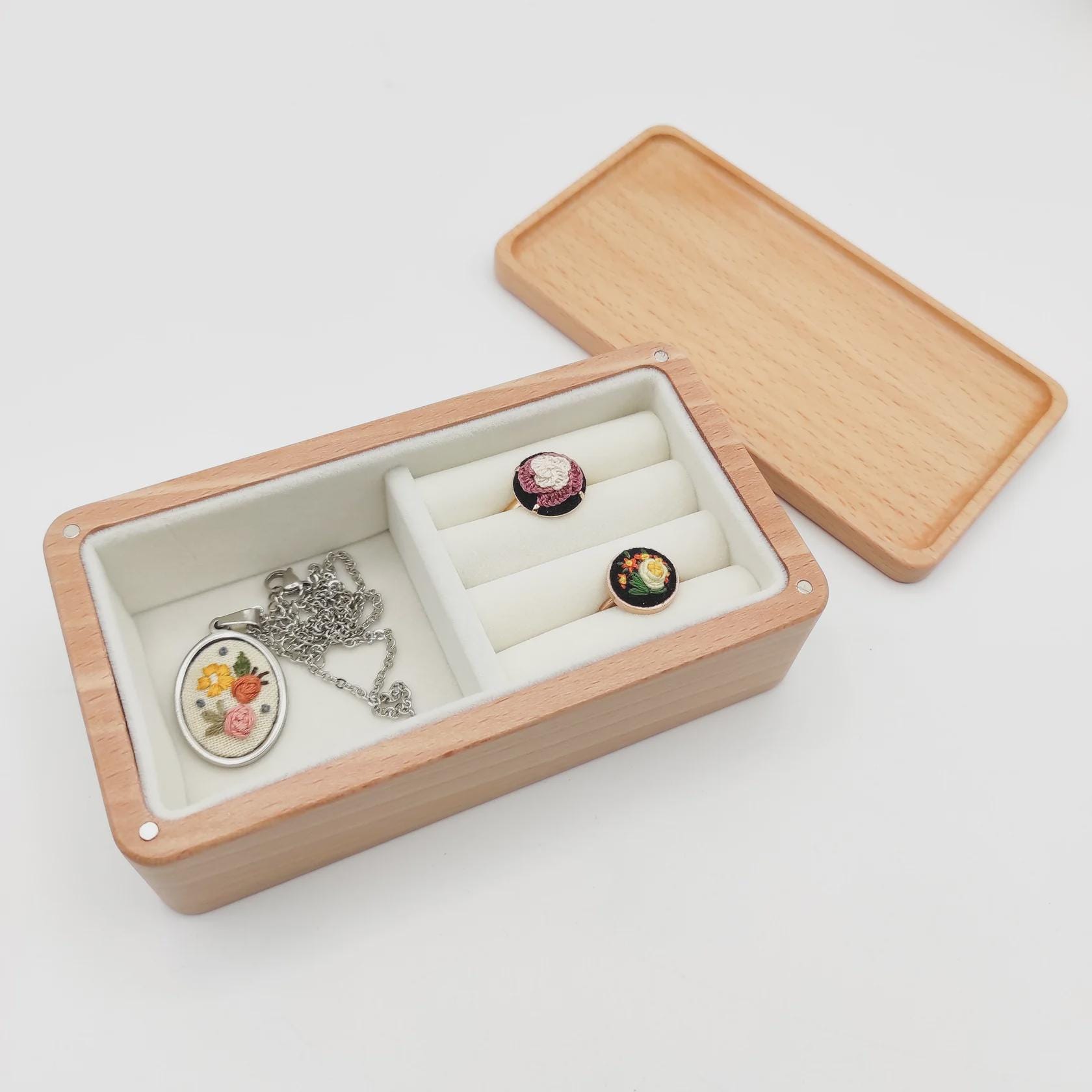 Personalized Calla Lily Linen Jewelry Box with Initials and Date Wedding Ring Keepsake Gift for Bride
