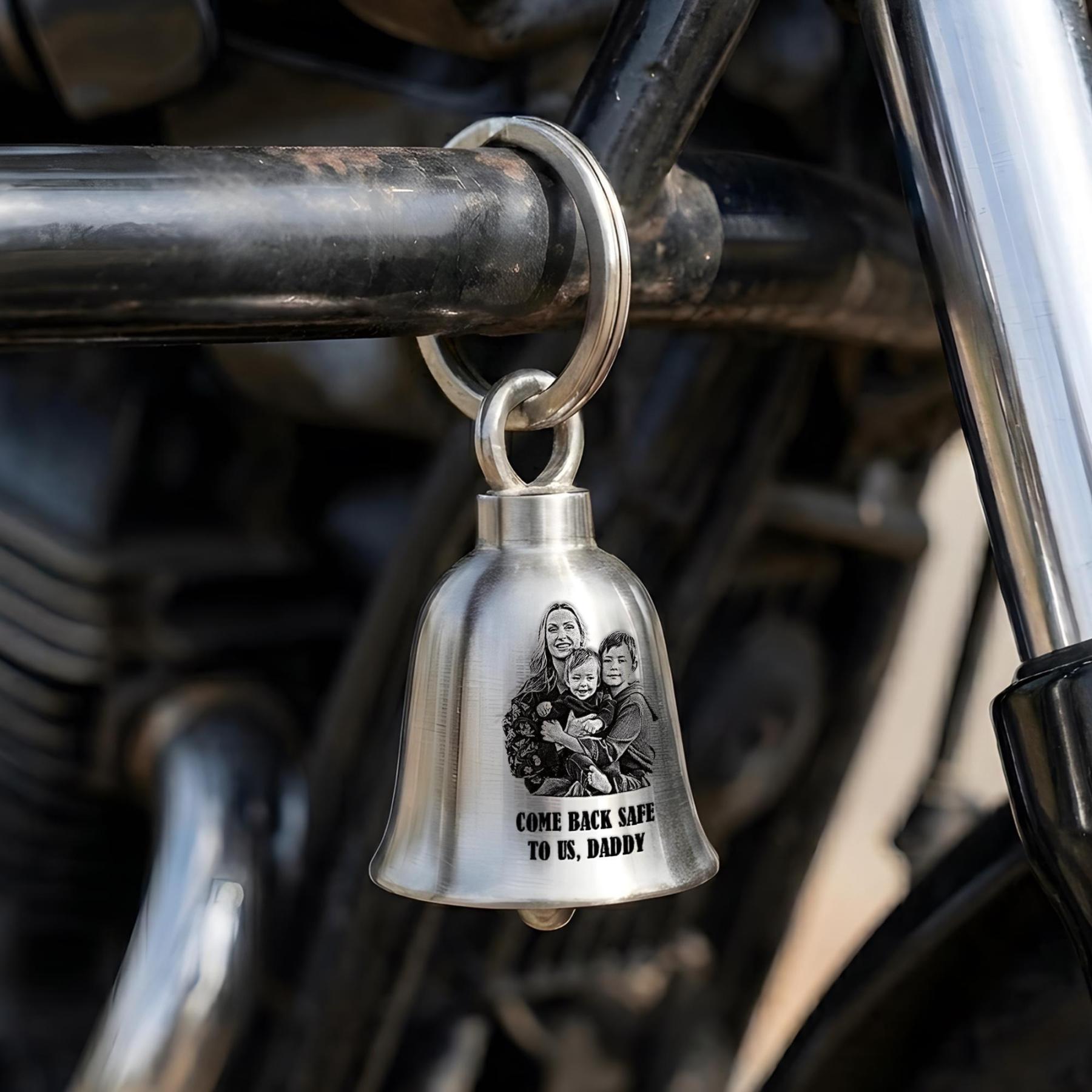 Custom Photo Motorcycle Guardian Bell | Personalized Biker Gift | Ride Safe Guardian Angel Charm