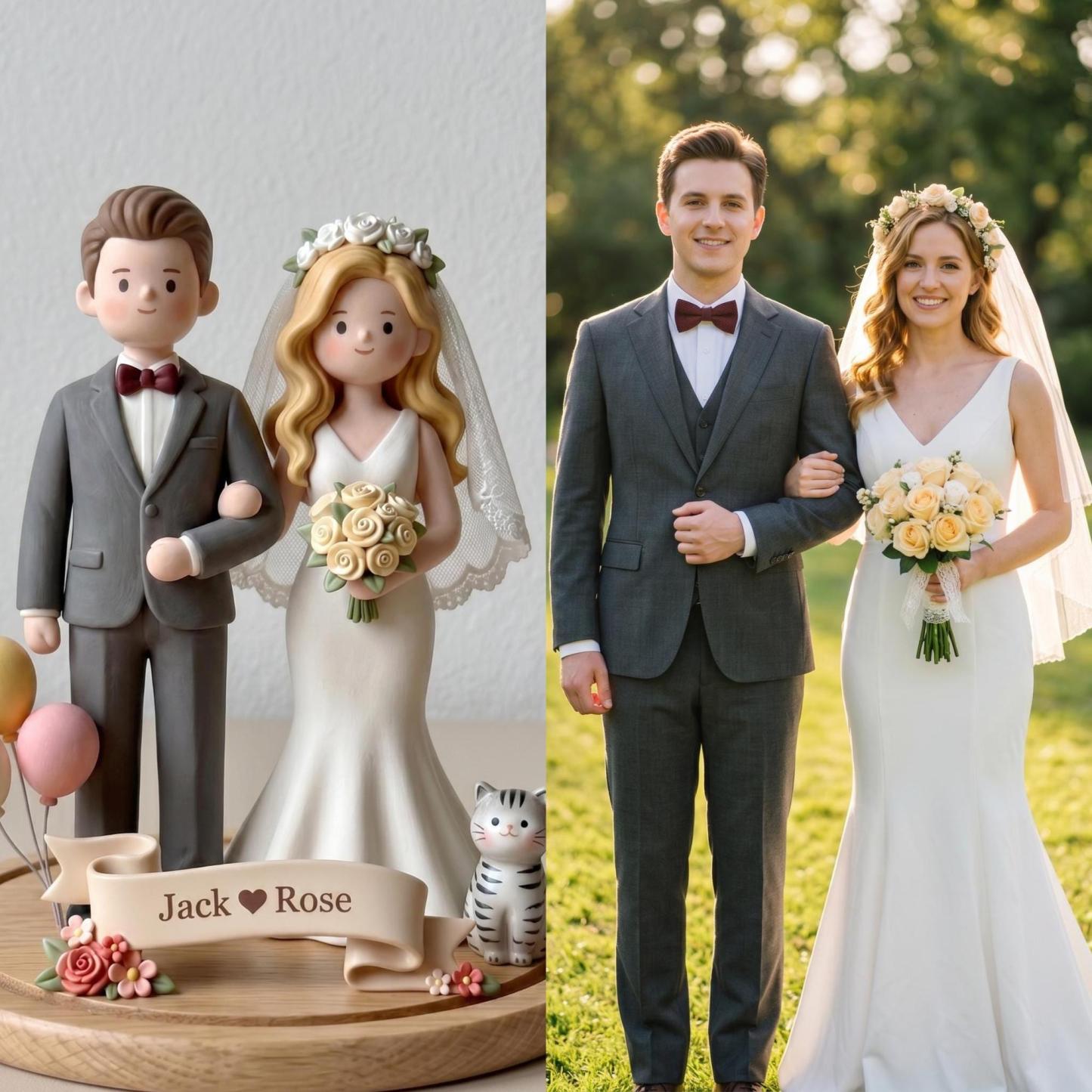 Custom Bride and Groom Figurine From Photo, Personalized Wedding Cake Topper, Romantic Keepsake Gift