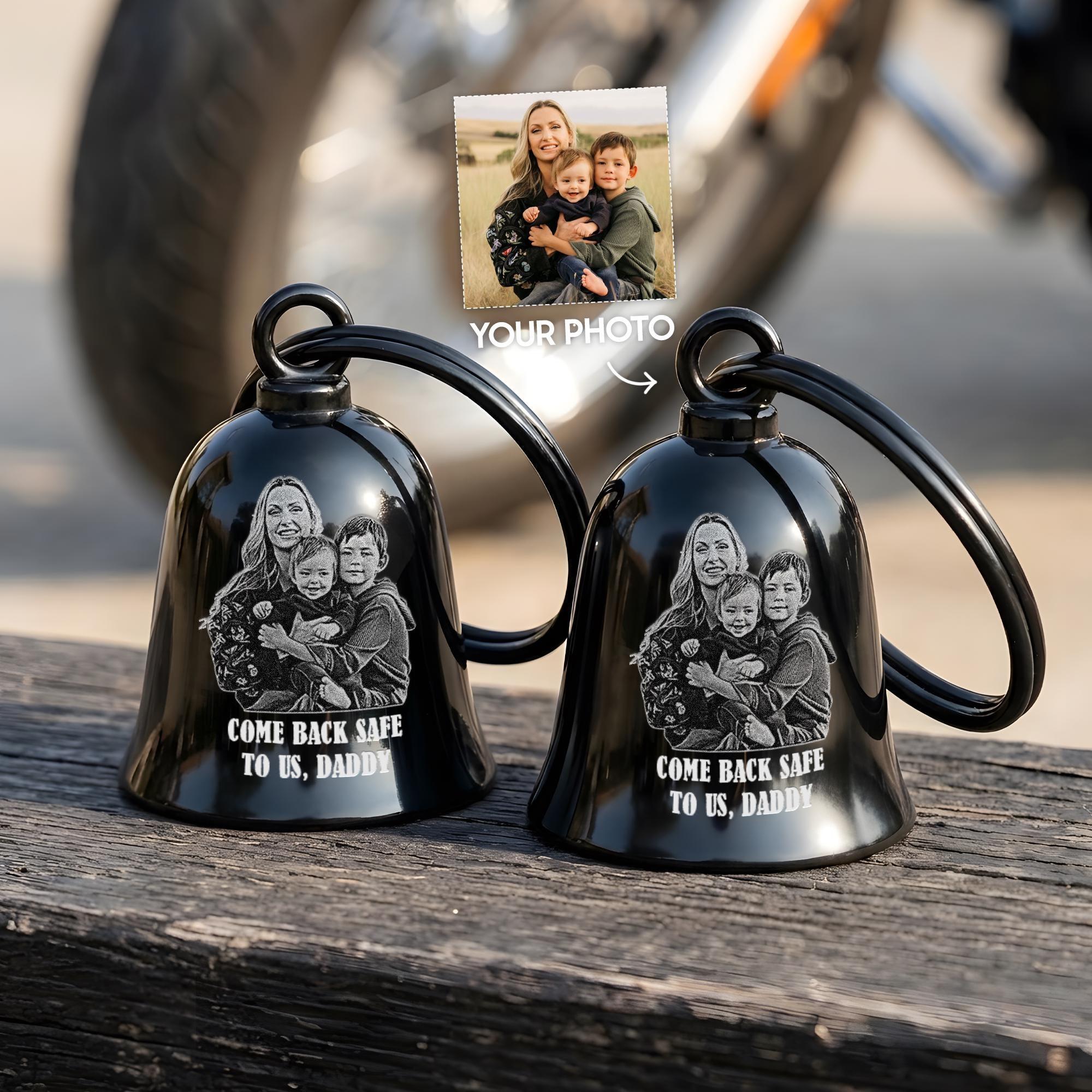 Custom Photo Motorcycle Guardian Bell | Personalized Biker Gift | Ride Safe Guardian Angel Charm