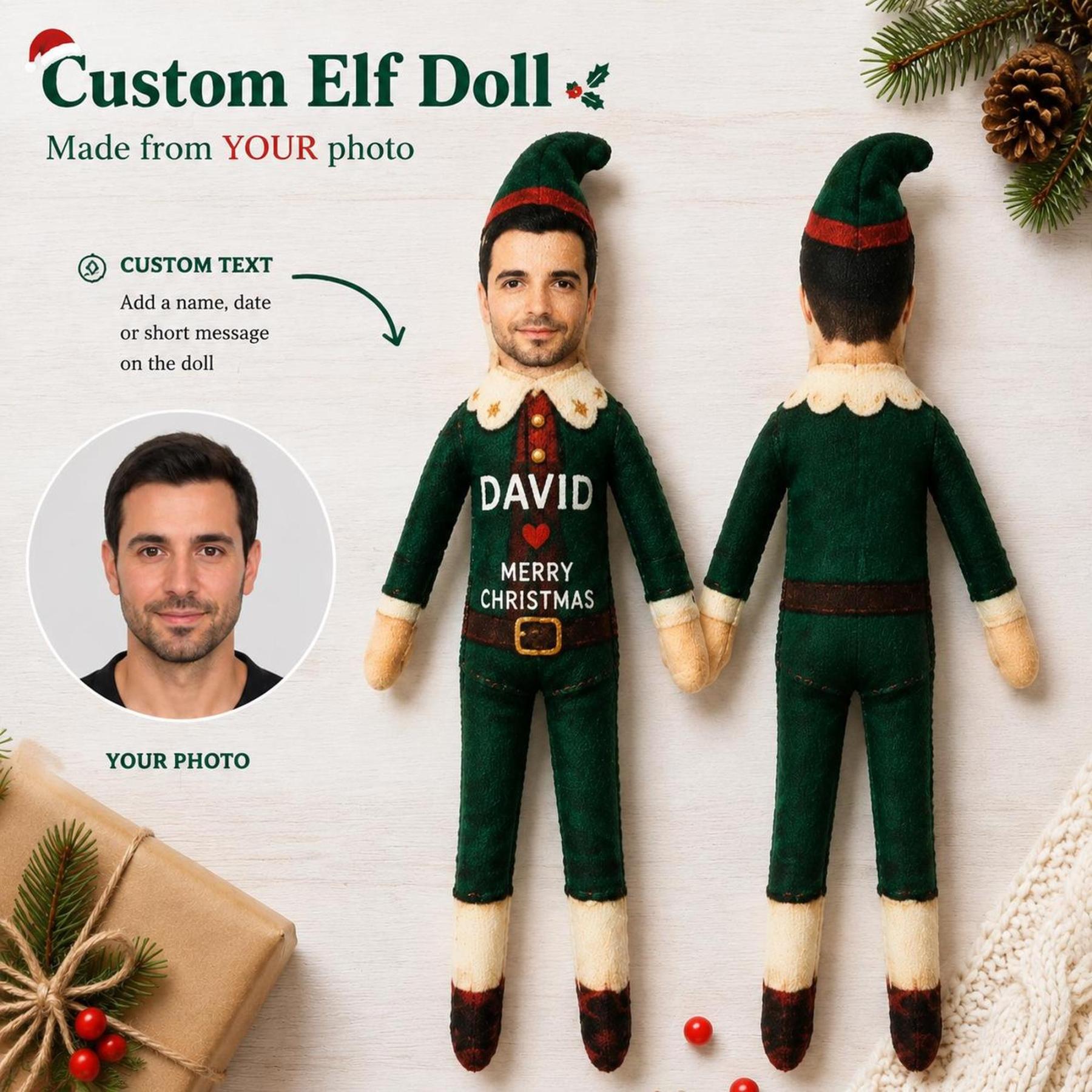 Custom Photo Christmas Elf Doll with Poseable Limbs