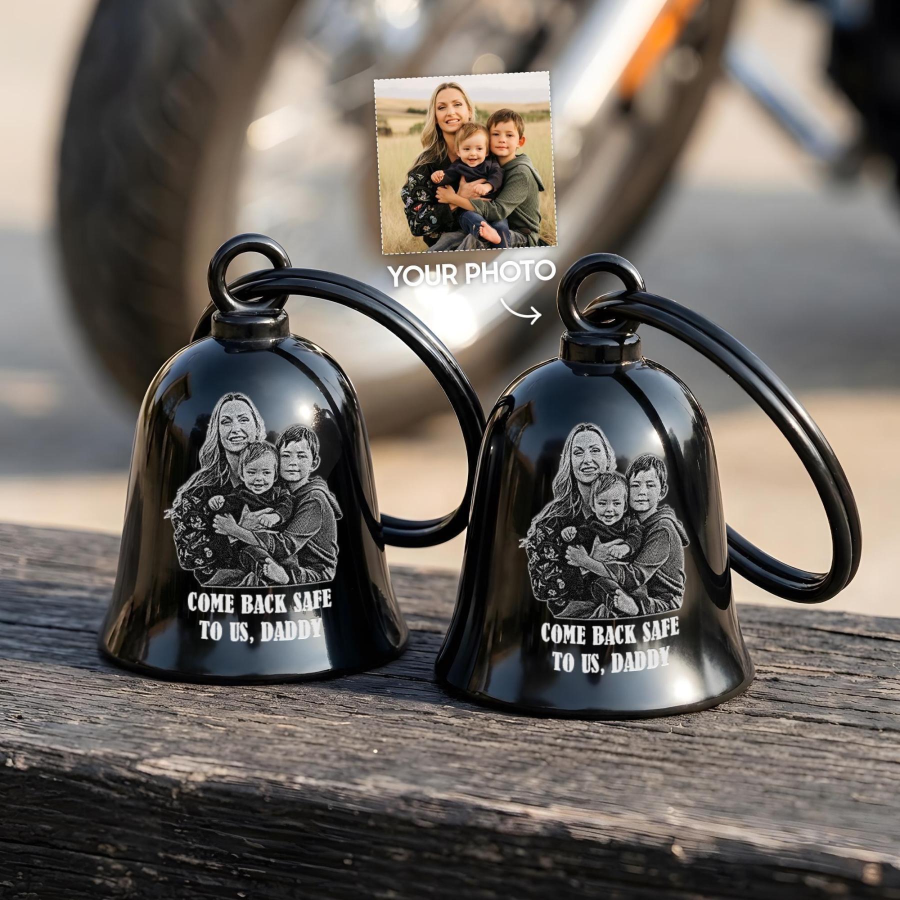 Custom Photo Motorcycle Guardian Bell | Personalized Biker Gift | Ride Safe Guardian Angel Charm