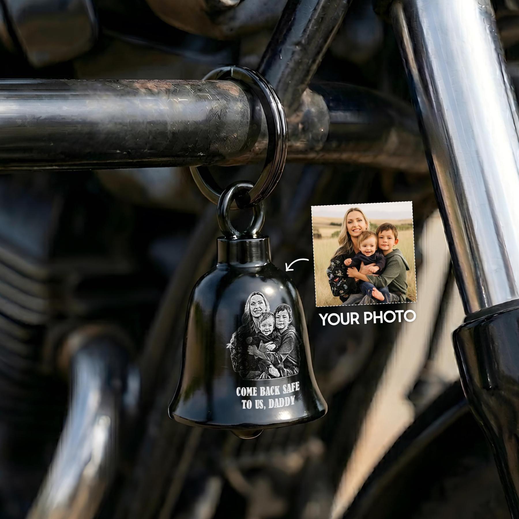 Custom Photo Motorcycle Guardian Bell | Personalized Biker Gift | Ride Safe Guardian Angel Charm