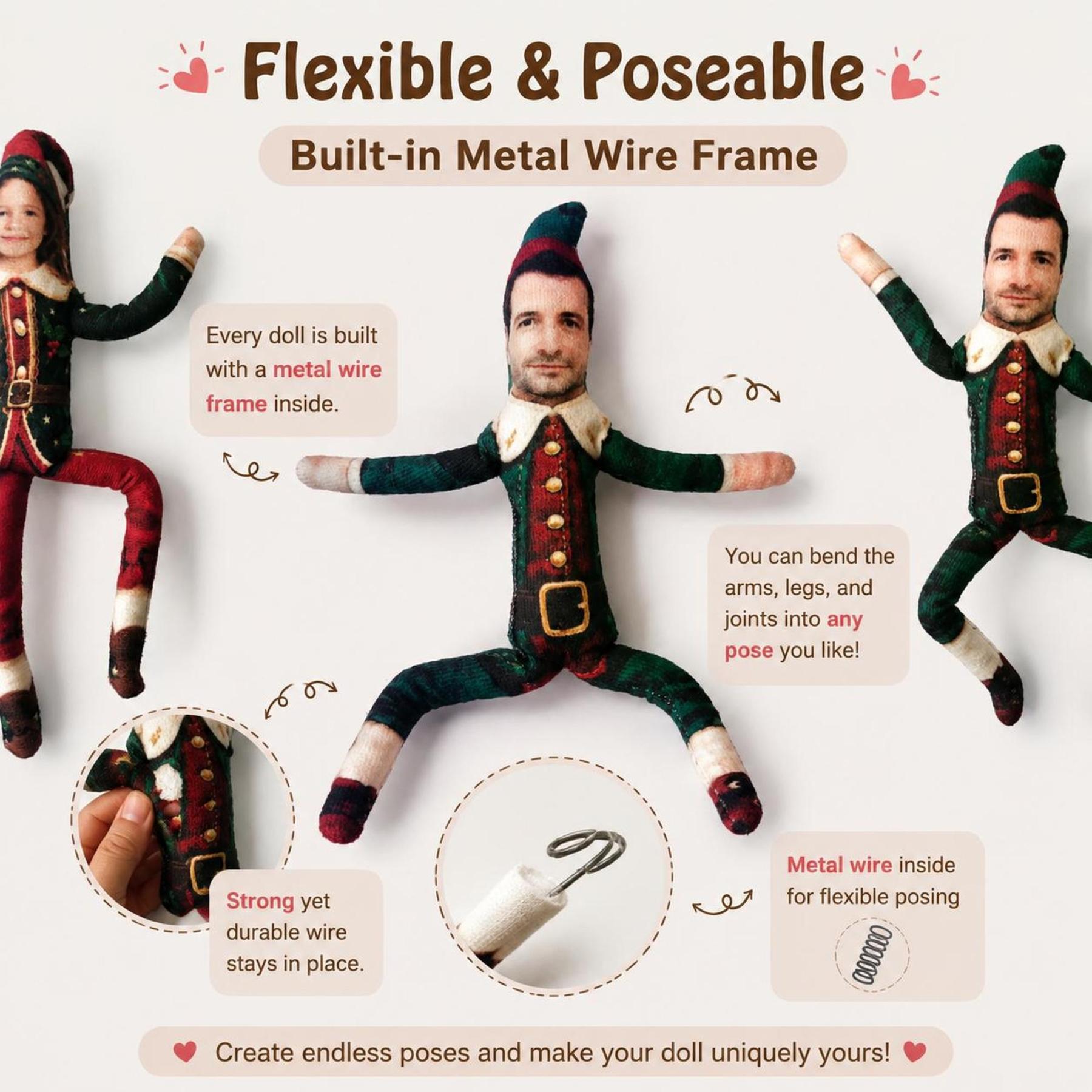 Custom Photo Christmas Elf Doll with Poseable Limbs