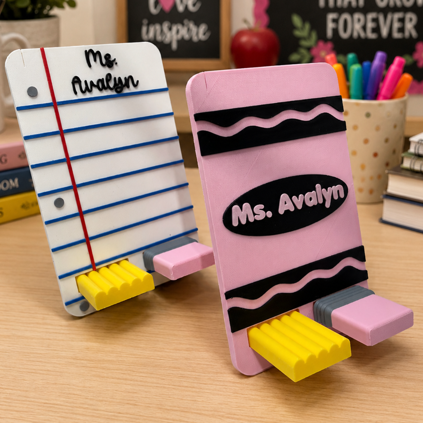 Custom Composition Notebook Phone Stand with Nameplate Teacher Desk Gift for Students