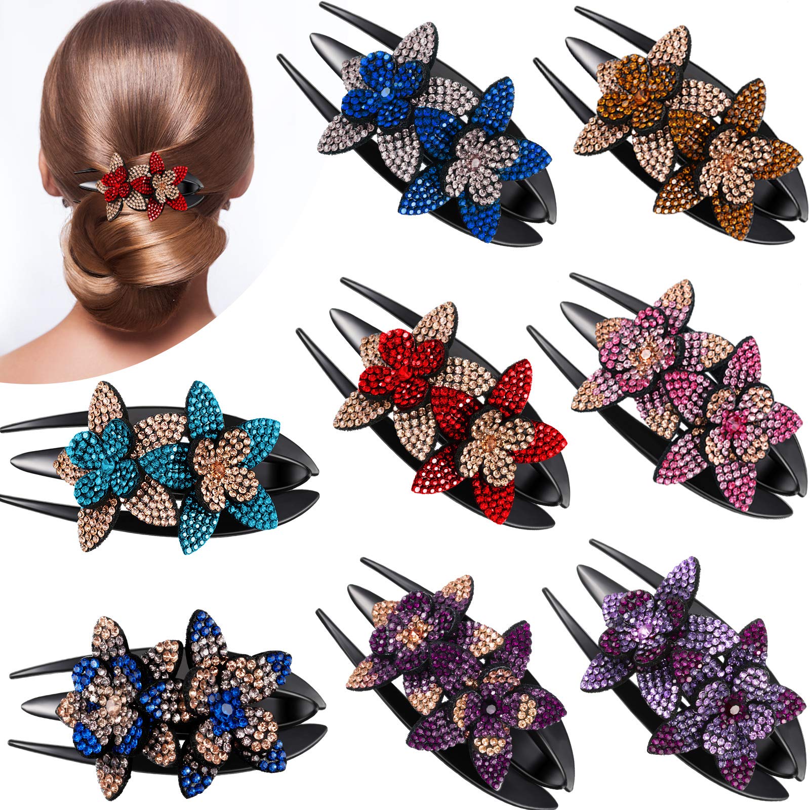 Rhinestone Double Flower Hair Clip-SLOOSELYK
