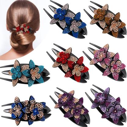 Rhinestone Double Flower Hair Clip-SLOOSELYK