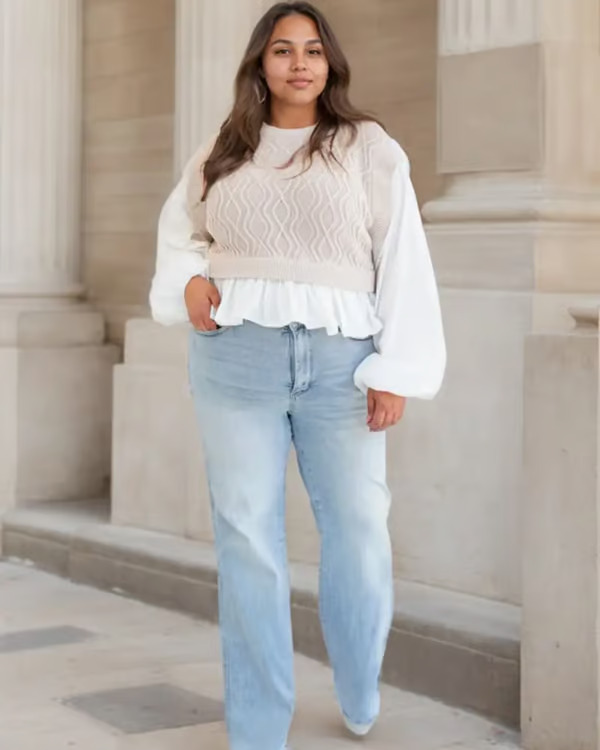 🏆LAST DAY SALE 50% OFF - Plus Size High Rise Vintage Wash Straight Leg Jeans