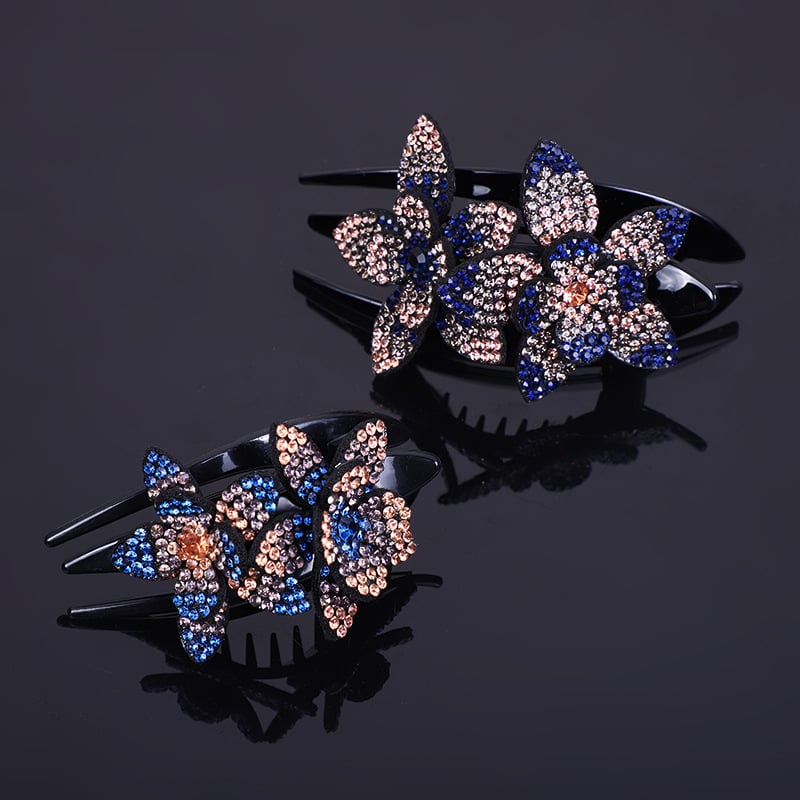 Rhinestone Double Flower Hair Clip-SLOOSELYK