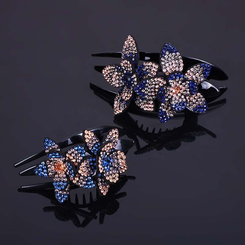 Rhinestone Double Flower Hair Clip-SLOOSELYK