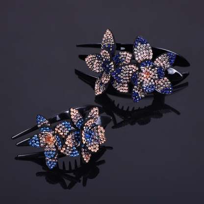 Rhinestone Double Flower Hair Clip-SLOOSELYK