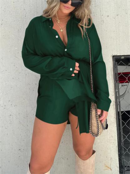 🔥Women's Solid Color Long Sleeve Shirt Dress