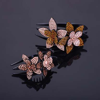 Rhinestone Double Flower Hair Clip-SLOOSELYK