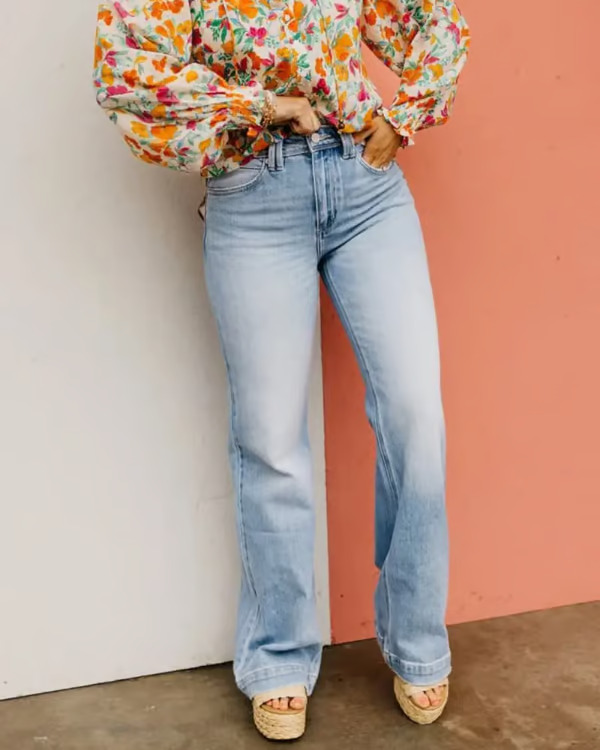 🏆LAST DAY SALE 50% OFF - Plus Size High Rise Vintage Wash Straight Leg Jeans